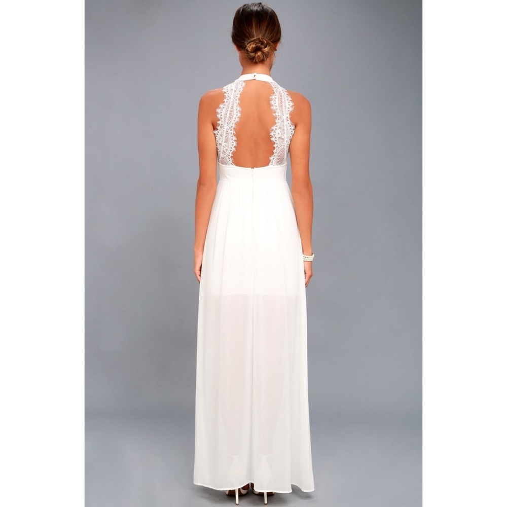 Lulu “Angel Kisses” Lace Backless Halter MaxiDress - Picture 2 of 13